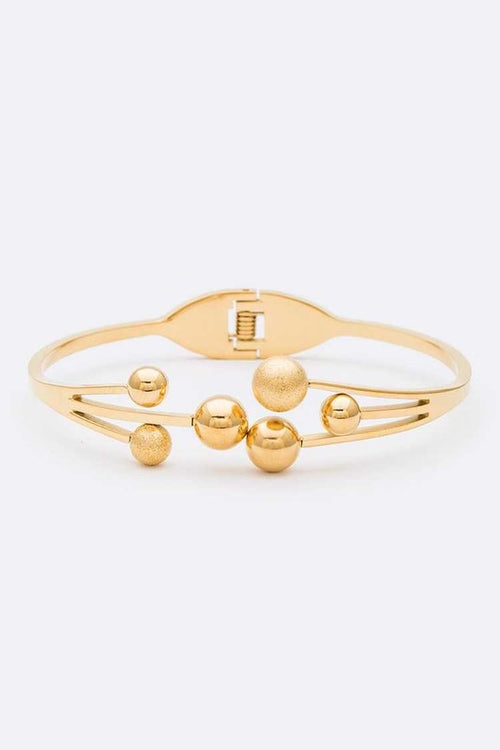 Stainless Steel Hinge Bangle Gold Tone Bead Accent