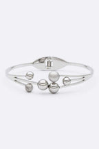 Stainless Steel Hinge Bangle Gold Tone Bead Accent