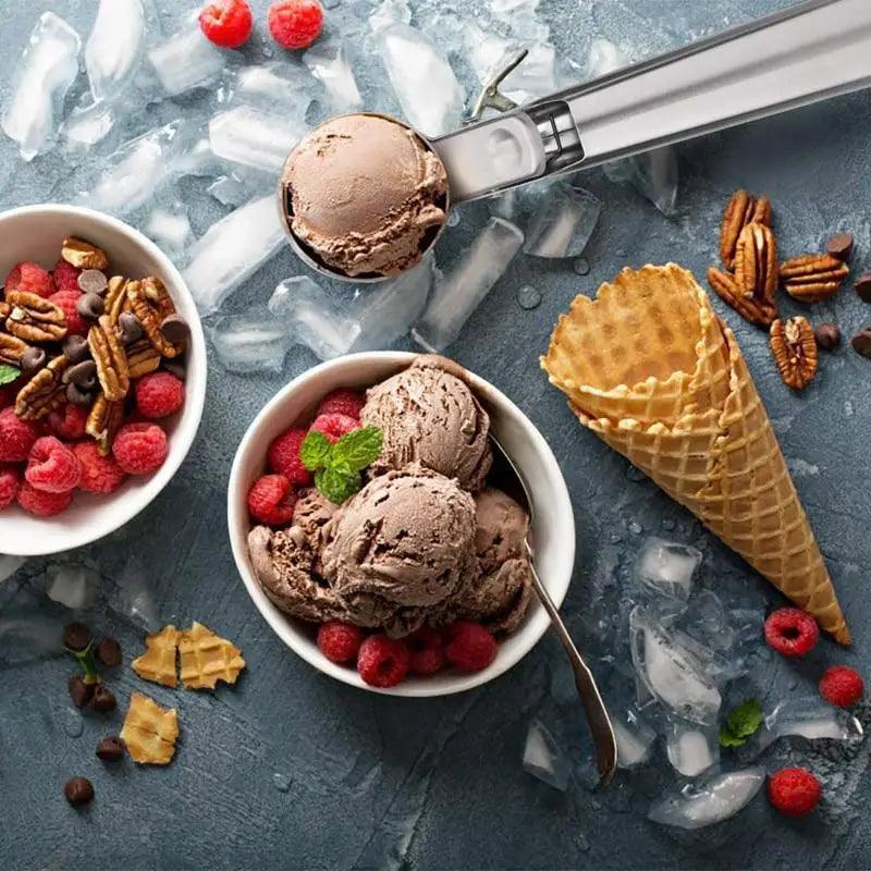 Stainless Steel Ice Cream Scooper, A Good Metal Scoop Tools For Kitchen, For Making Meatball/Melon Ball/Watermelon/Fruits, Measuring Spoon Cup for Cooking Baking Stevvex