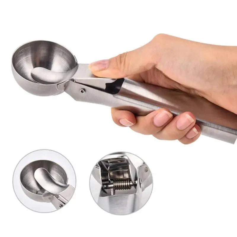 Stainless Steel Ice Cream Scooper, A Good Metal Scoop Tools For Kitchen, For Making Meatball/Melon Ball/Watermelon/Fruits, Measuring Spoon Cup for Cooking Baking Stevvex