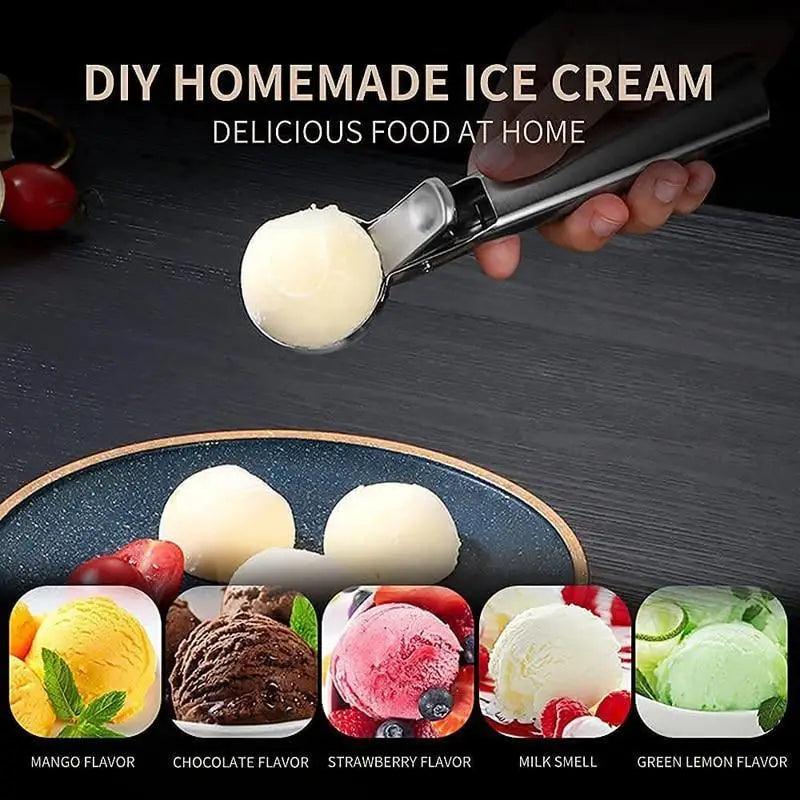 Stainless Steel Ice Cream Scooper, A Good Metal Scoop Tools For Kitchen, For Making Meatball/Melon Ball/Watermelon/Fruits, Measuring Spoon Cup for Cooking Baking Stevvex