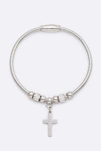 Stainless Steel Magnetic Cross Charm Bracelet 7 Inch