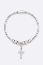 Stainless Steel Magnetic Cross Charm Bracelet 7 Inch
