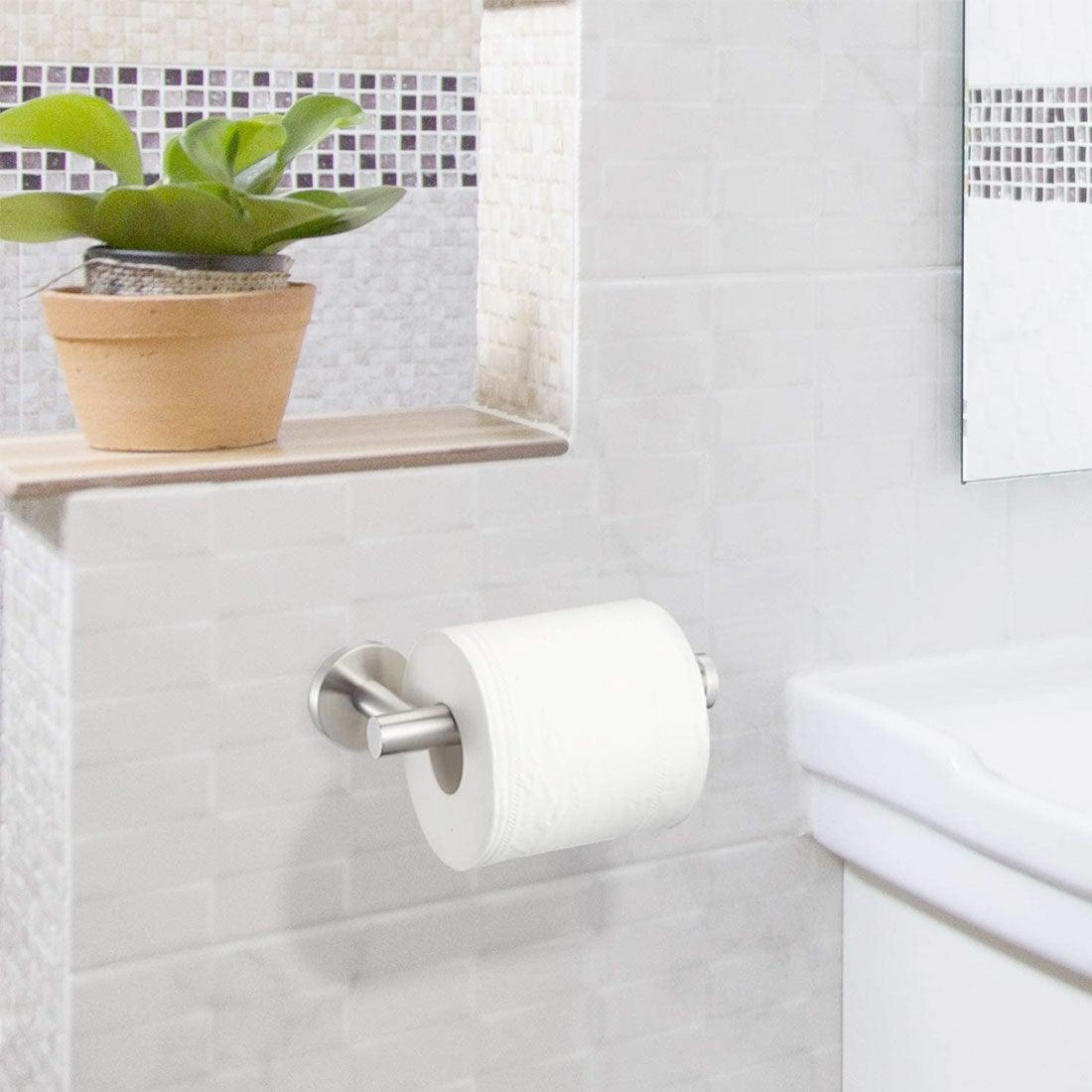 Stainless Steel Nail-free Wall Mounted Toilet Paper Holder Kitchen Tissue Paper Holder Toilet Roll Dispenser For Bathroom Toilet Paper Holder Toilet Paper roll Holder Self Adhesive+Super Glue  Stainless Steel No Drilling For Bathroom Bedroom Kitchen Stevvex