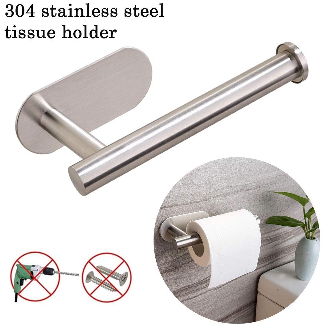 Stainless Steel Nail-free Wall Mounted Toilet Paper Holder Kitchen Tissue Paper Holder Toilet Roll Dispenser For Bathroom Toilet Paper Holder Toilet Paper roll Holder Self Adhesive+Super Glue  Stainless Steel No Drilling For Bathroom Bedroom Kitchen Stevvex