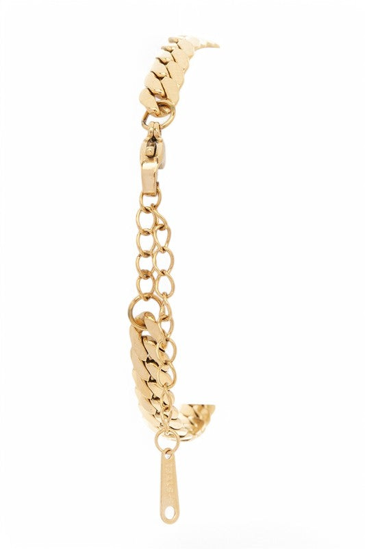 Stainless Steel Open Heart Charm Bracelet Gold Tone