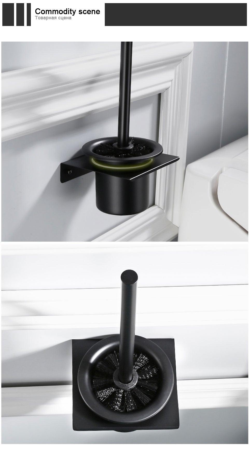Stainless Steel Toilet Brush Holder Black Wall Mounted Toilet Bowl Brush Holder For Bathroom Cleaning Kit Stevvex
