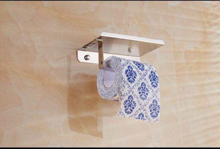 Stainless Steel Toilet Paper Holder Bathroom Wall Mount Paper Phone Holder Shelf Towel Roll Shelf Accessories Bathroom Tissue Roll Holder With Phone Shelf Stainless Steel Tissue Paper Dispenser Brushed Finished Wall Mount Stevvex