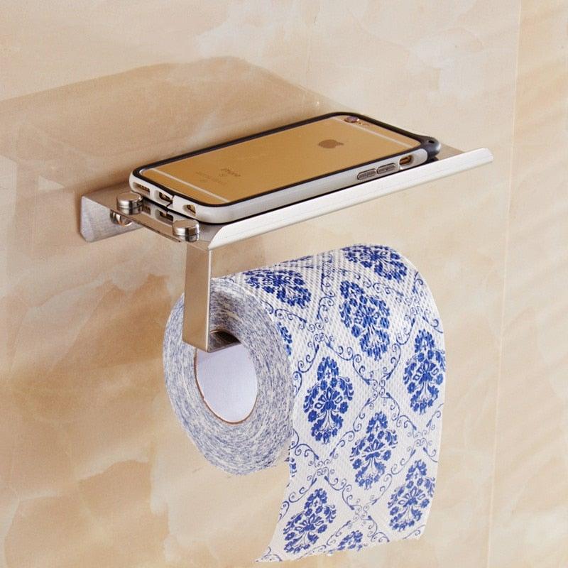 Stainless Steel Toilet Paper Holder Bathroom Wall Mount Paper Phone Holder Shelf Towel Roll Shelf Accessories Bathroom Tissue Roll Holder With Phone Shelf Stainless Steel Tissue Paper Dispenser Brushed Finished Wall Mount Stevvex