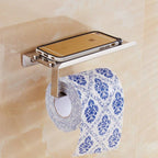 Stainless Steel Toilet Paper Holder Bathroom Wall Mount Paper Phone Holder Shelf Towel Roll Shelf Accessories Bathroom Tissue Roll Holder With Phone Shelf Stainless Steel Tissue Paper Dispenser Brushed Finished Wall Mount Stevvex