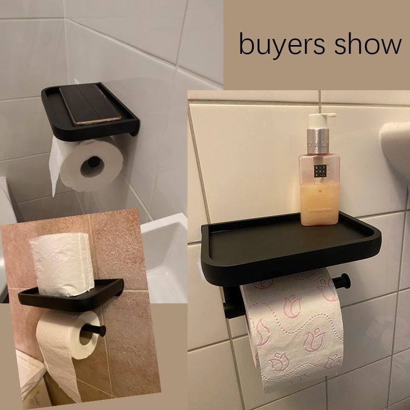 Stainless Steel Toilet Paper Holder Bathroom Wall Mount WC Paper Phone Holder Shelf Towel Roll shelf Accessories Toilet Paper Holder With Phone Shelf Aluminum Bathroom Accessories Tissue Roll Dispenser Storage Rack, Wall Mounted Modern Paper Towel Adapter Stevvex