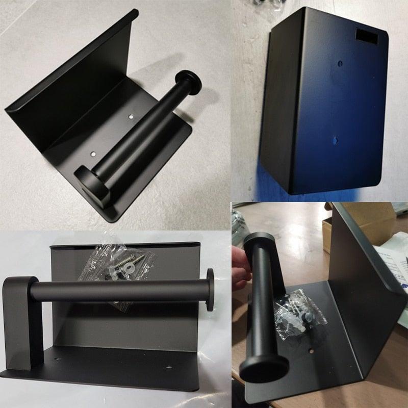 Stainless Steel Toilet Paper Holder Bathroom Wall Mount WC Paper Phone Holder Shelf Towel Roll shelf Accessories Toilet Paper Holder With Phone Shelf Aluminum Bathroom Accessories Tissue Roll Dispenser Storage Rack, Wall Mounted Modern Paper Towel Adapter Stevvex