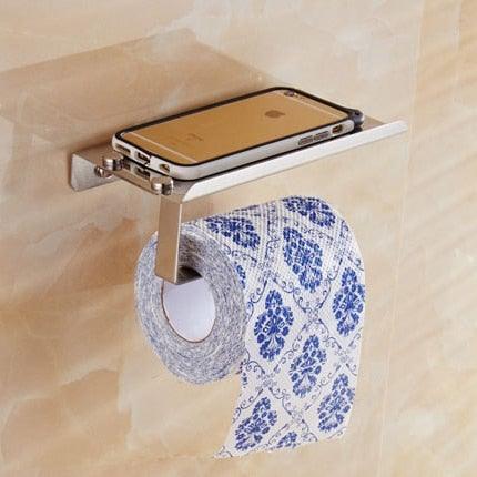 Stainless Steel Toilet Paper Holder Bathroom Wall Mount WC Paper Phone Holder Shelf Towel Roll shelf Accessories Toilet Paper Holder With Phone Shelf Aluminum Bathroom Accessories Tissue Roll Dispenser Storage Rack, Wall Mounted Modern Paper Towel Adapter Stevvex