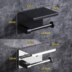 Stainless Steel Toilet Paper Holder Bathroom Wall Mount WC Paper Phone Holder Shelf Towel Roll shelf Accessories Toilet Paper Holder With Phone Shelf Aluminum Bathroom Accessories Tissue Roll Dispenser Storage Rack, Wall Mounted Modern Paper Towel Adapter Stevvex