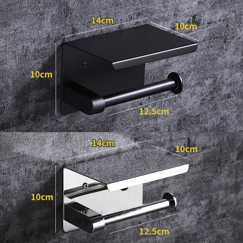 Stainless Steel Toilet Paper Holder Bathroom Wall Mount WC Paper Phone Holder Shelf Towel Roll shelf Accessories Toilet Paper Holder With Phone Shelf Aluminum Bathroom Accessories Tissue Roll Dispenser Storage Rack, Wall Mounted Modern Paper Towel Adapter Stevvex