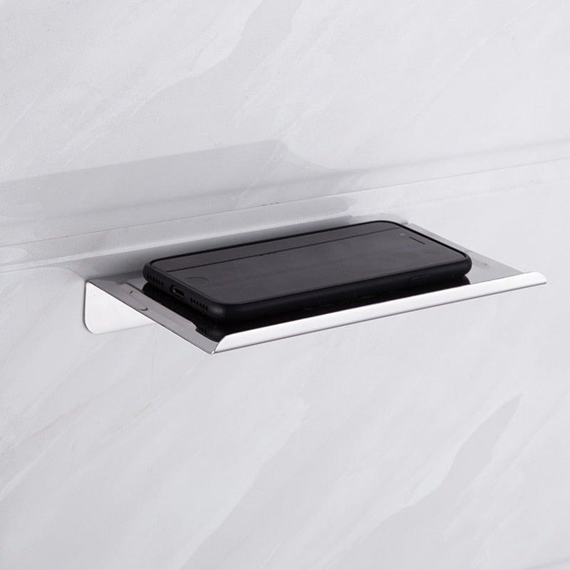 Stainless Steel Toilet Paper Holder Bathroom Wall Mount WC Paper Phone Holder Shelf Towel Roll shelf Accessories Toilet Paper Holder With Phone Shelf Aluminum Bathroom Accessories Tissue Roll Dispenser Storage Rack, Wall Mounted Modern Paper Towel Adapter Stevvex