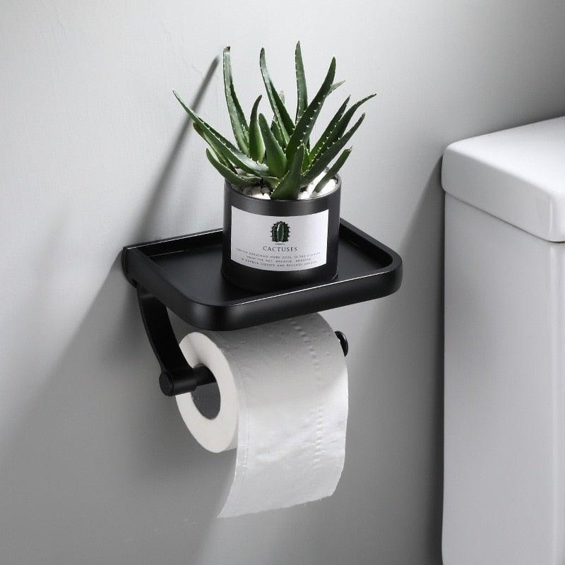 Stainless Steel Toilet Paper Holder Bathroom Wall Mount WC Paper Phone Holder Shelf Towel Roll shelf Accessories Toilet Paper Holder With Phone Shelf Aluminum Bathroom Accessories Tissue Roll Dispenser Storage Rack, Wall Mounted Modern Paper Towel Adapter Stevvex