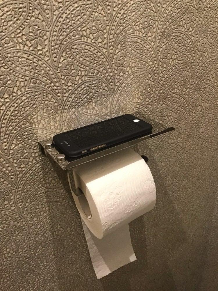 Stainless Steel Toilet Paper Holder Bathroom Wall Mount WC Paper Phone Holder Shelf Towel Roll shelf Accessories Toilet Paper Holder With Phone Shelf Aluminum Bathroom Accessories Tissue Roll Dispenser Storage Rack, Wall Mounted Modern Paper Towel Adapter Stevvex