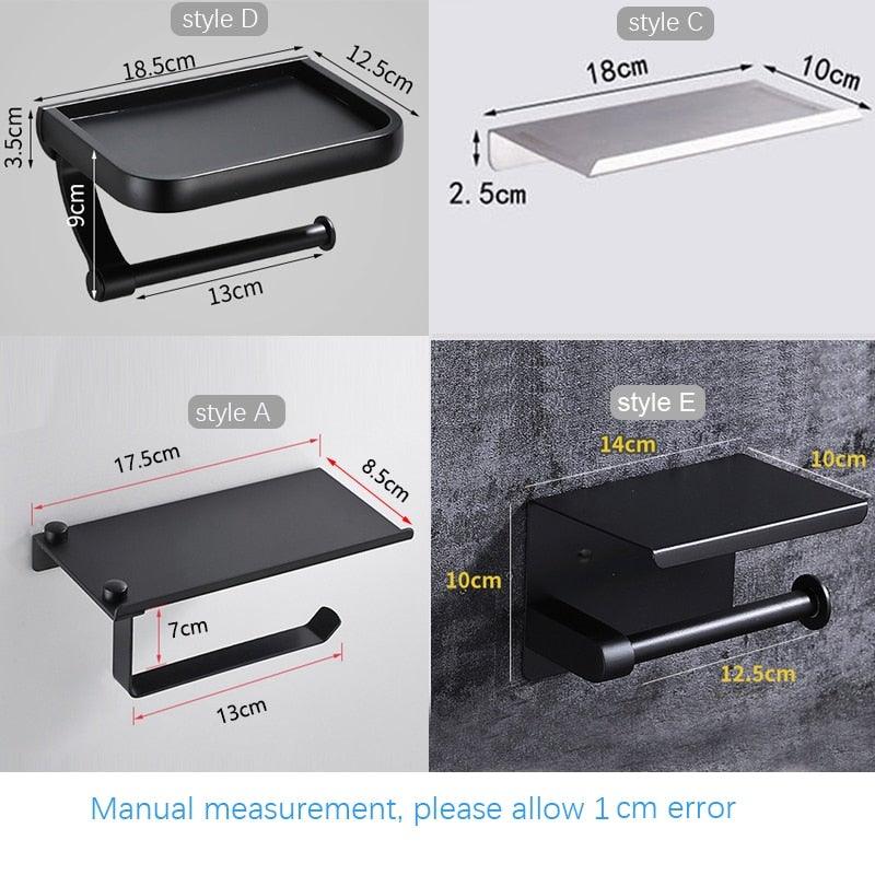 Stainless Steel Toilet Paper Holder Bathroom Wall Mount WC Paper Phone Holder Shelf Towel Roll shelf Accessories Toilet Paper Holder With Phone Shelf Aluminum Bathroom Accessories Tissue Roll Dispenser Storage Rack, Wall Mounted Modern Paper Towel Adapter Stevvex