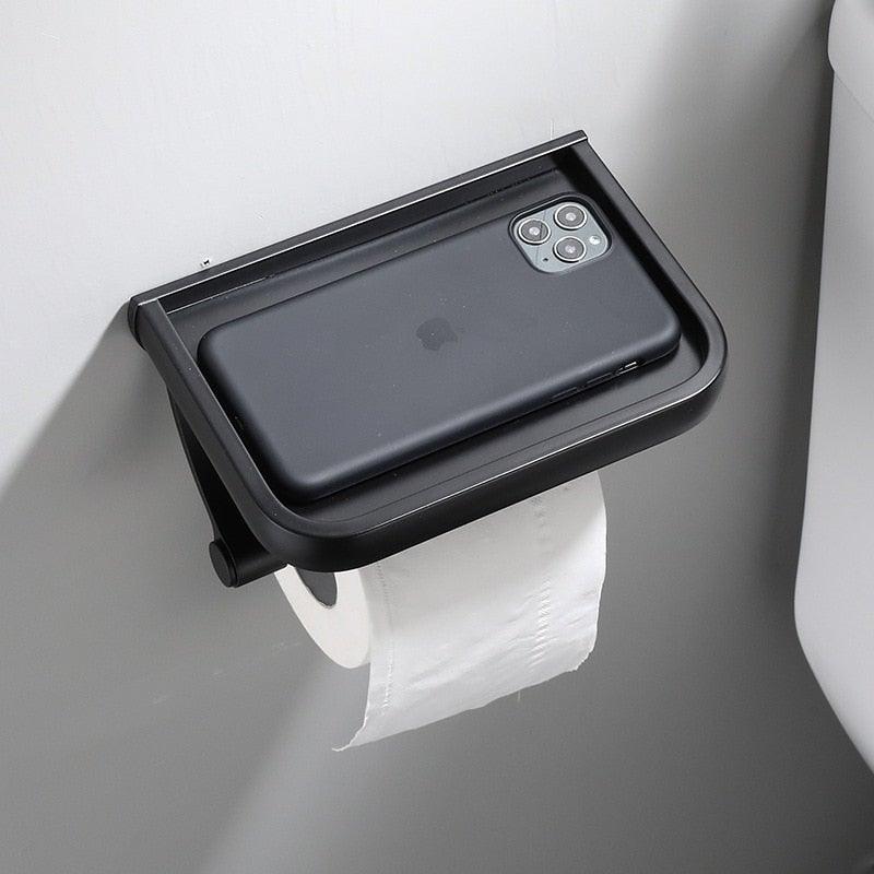 Stainless Steel Toilet Paper Holder Bathroom Wall Mount WC Paper Phone Holder Shelf Towel Roll shelf Accessories Toilet Paper Holder With Phone Shelf Aluminum Bathroom Accessories Tissue Roll Dispenser Storage Rack, Wall Mounted Modern Paper Towel Adapter Stevvex