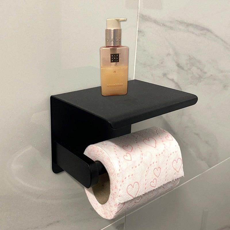 Stainless Steel Toilet Paper Holder Bathroom Wall Mount WC Paper Phone Holder Shelf Towel Roll shelf Accessories Toilet Paper Holder With Phone Shelf Aluminum Bathroom Accessories Tissue Roll Dispenser Storage Rack, Wall Mounted Modern Paper Towel Adapter Stevvex