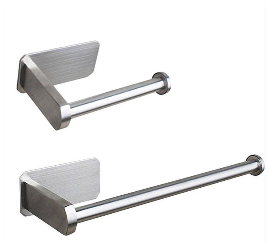 Stainless Steel Wall Toilet Paper Roll Holder Black Silver Self Adhesive Toilet Paper Holder for Bathroom Stick Wall Towel Rack Stevvex