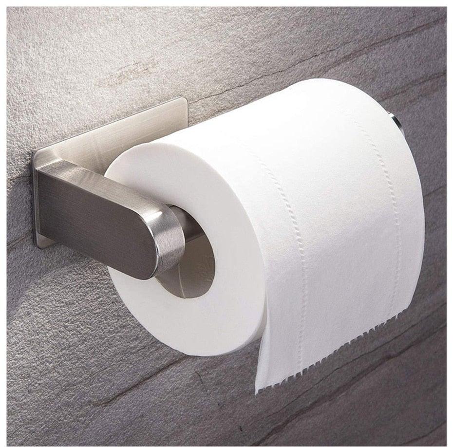 Stainless Steel Wall Toilet Paper Roll Holder Black Silver Self Adhesive Toilet Paper Holder for Bathroom Stick Wall Towel Rack Stevvex