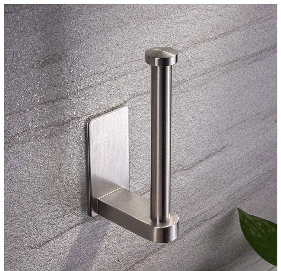 Stainless Steel Wall Toilet Paper Roll Holder Black Silver Self Adhesive Toilet Paper Holder for Bathroom Stick Wall Towel Rack Stevvex
