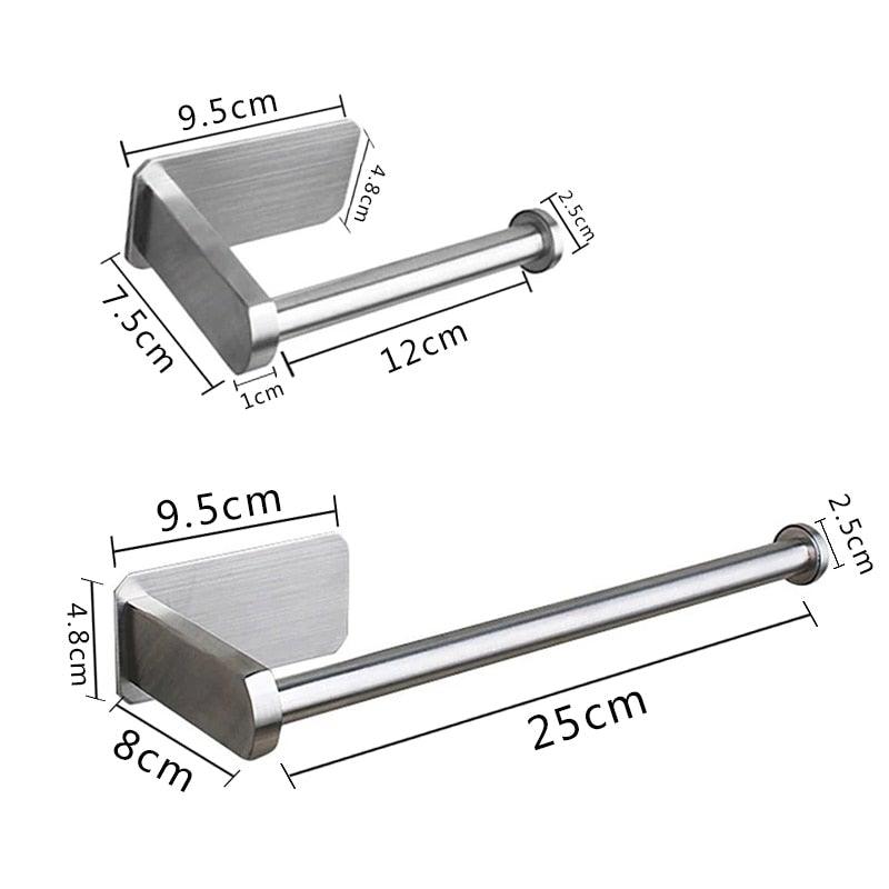 Stainless Steel Wall Toilet Paper Roll Holder Black Silver Self Adhesive Toilet Paper Holder for Bathroom Stick Wall Towel Rack Stevvex
