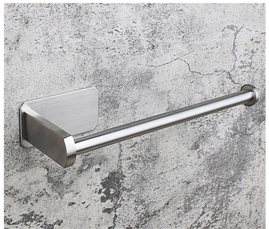 Stainless Steel Wall Toilet Paper Roll Holder Black Silver Self Adhesive Toilet Paper Holder for Bathroom Stick Wall Towel Rack Stevvex