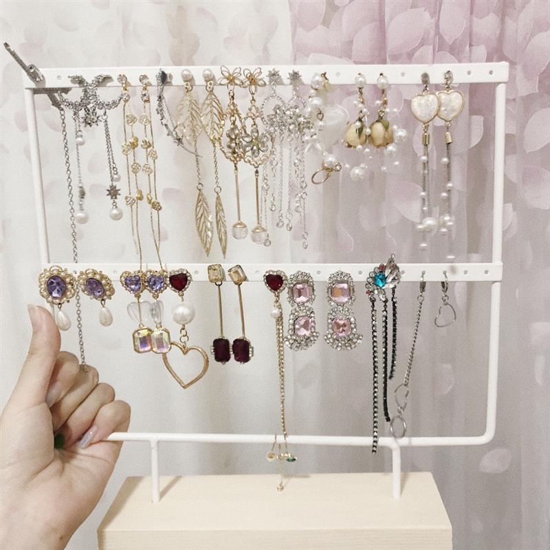 Stand Jewelry Display Organizer Earrings Pendants Bracelets Jewelry Holder With Wooden Base Earrings Storage Rack Metal Jewelry Storage Stand Necklace Rack Ornaments Display Stand Shopping Earring Stand Stevvex