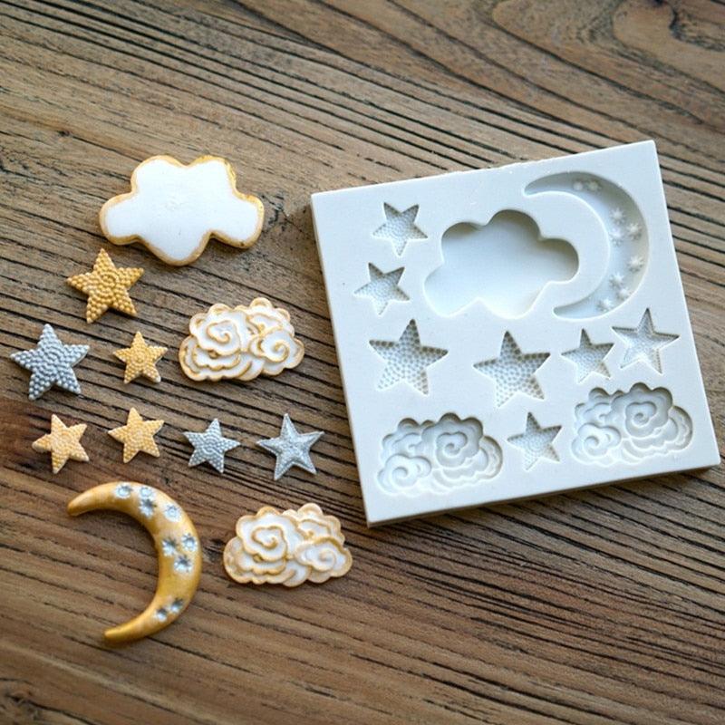 Star Moon Shape Silicone Mould Cake Mold Gummy Chocolate Mold Baking Appliance Star Moon Clouds Rainbow Shaped Silicone Fondant Molds Candy Chocolate Mold For Kitchen Stevvex