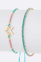 Star Rhinestone Bracelet Set Adjustable String Charms