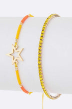 Star Rhinestone Bracelet Set Adjustable String Charms