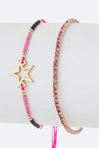 Star Rhinestone Bracelet Set Adjustable String Charms
