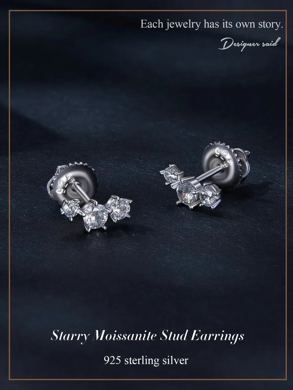 Sterling Silver S925 Moissanite Star Stud Earrings Screw Back Engagement Gift BandsCo Straps