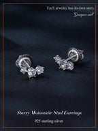 Sterling Silver S925 Moissanite Star Stud Earrings Screw Back Engagement Gift BandsCo Straps
