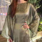 Olive Green Sequin Abaya Dress | Starry Night 2-Piece Maxi Dress with Flowing Cape (MA243)