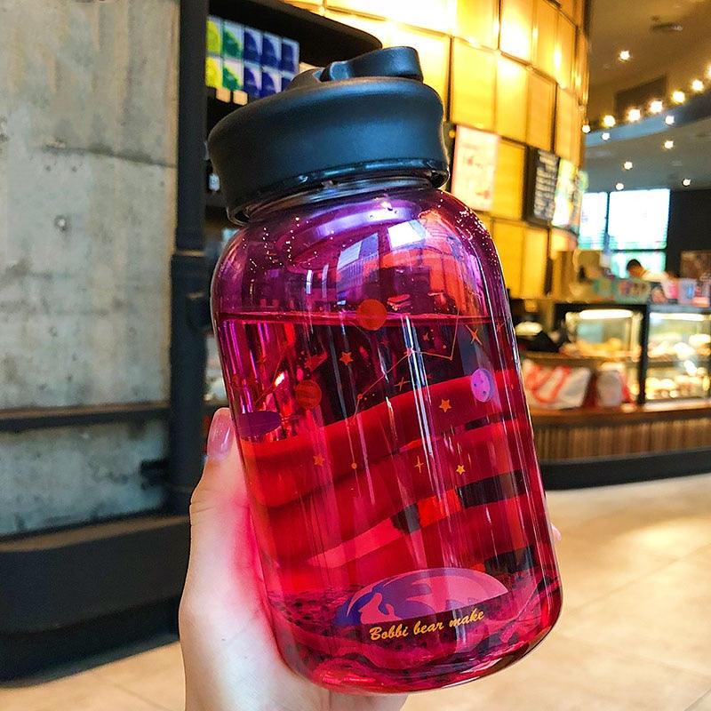 Starry Sky Gradient Glass Water Bottle With Protective Bag Cute Fashion Leak Proof Water Cup for Girls Sport Drink Bottles  Creative Glass Water Bottle Portable Outdoor Sport Water Bottles