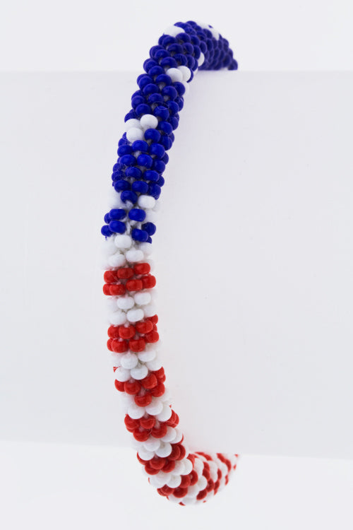 Stars Stripes Nepal Roll Up Beaded Bracelet Patriotic