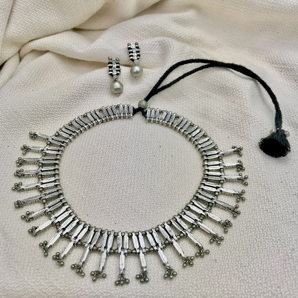 Statement Collar Necklace Cotton Tassel Back Boho Indian-Inspired Flex Chain BandsCo Straps