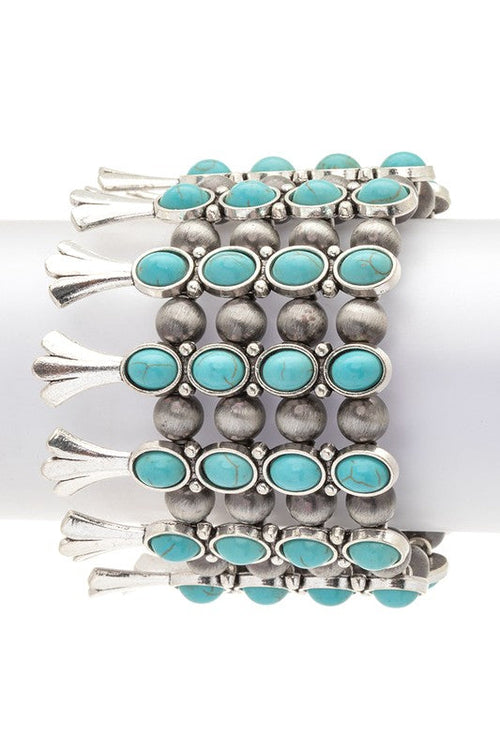 Statement Western Stretch Stone Bracelet Boho Turquoise