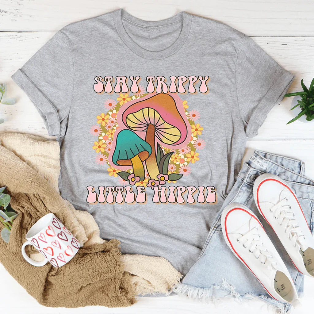 Stay Trippy Little Hippie Mushrooms Tee Peachy Sunday