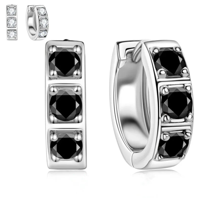 Sterling Silver 0.6ct Moissanite Hoop Earrings Black White Two-Tone 925 BandsCo Straps