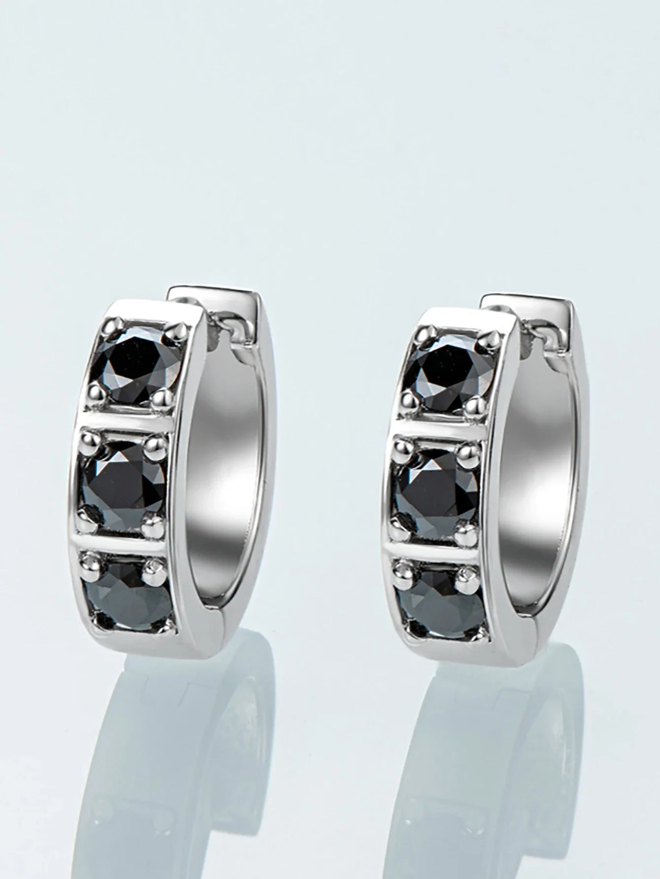 Sterling Silver 0.6ct Moissanite Hoop Earrings Black White Two-Tone 925 BandsCo Straps