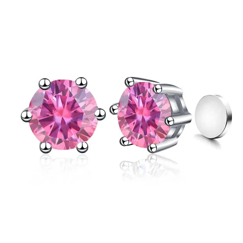 Sterling Silver 925 1ct Moissanite 6-Claw Stud Earrings Unisex Magnetic Hole BandsCo Straps