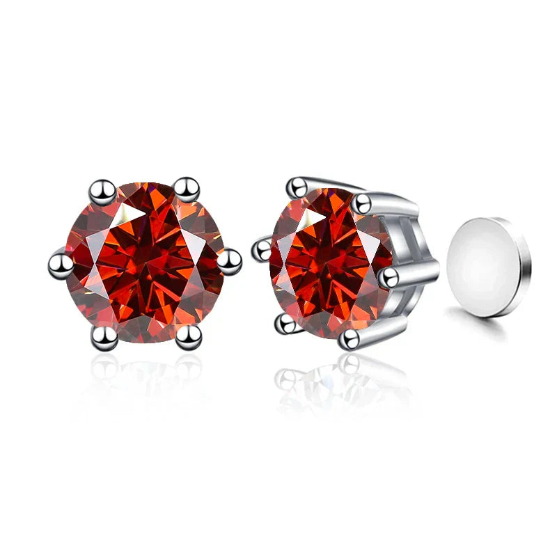 Sterling Silver 925 1ct Moissanite 6-Claw Stud Earrings Unisex Magnetic Hole BandsCo Straps
