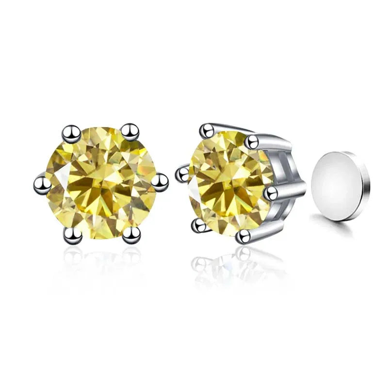 Sterling Silver 925 1ct Moissanite 6-Claw Stud Earrings Unisex Magnetic Hole BandsCo Straps