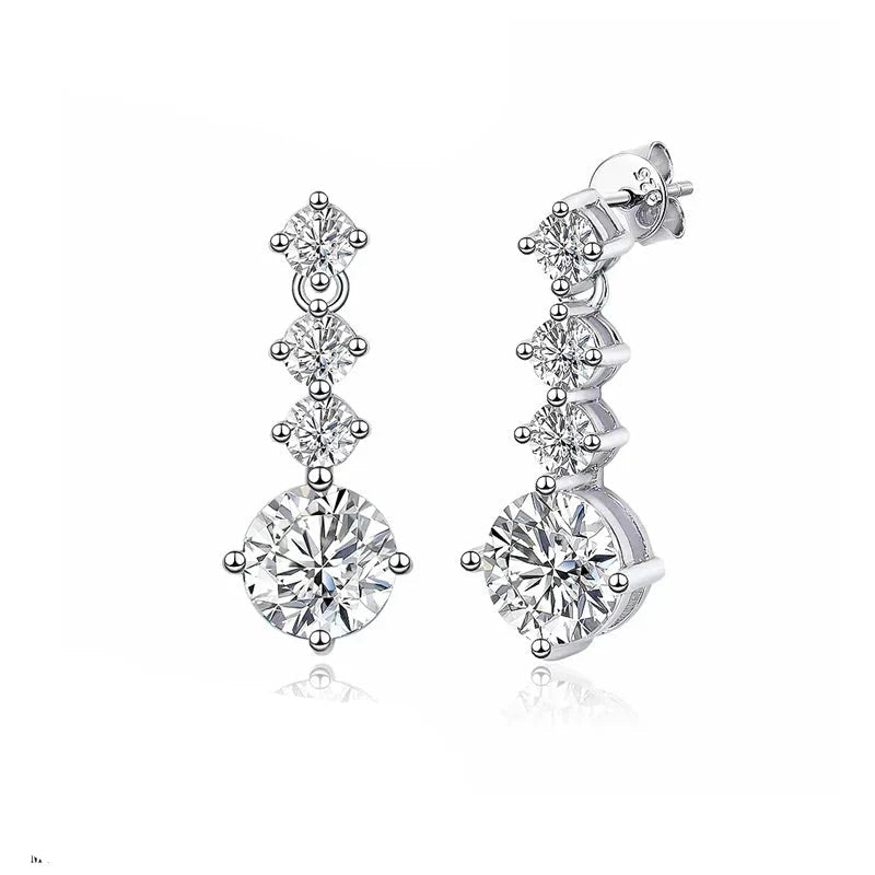Sterling Silver 2.6ct Moissanite Drop Dangle Earrings For Women Wedding Party BandsCo Straps