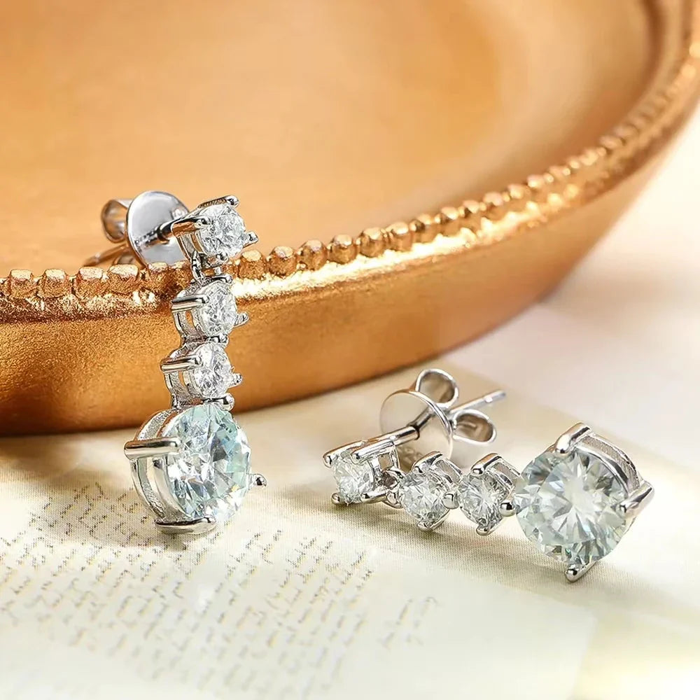 Sterling Silver 2.6ct Moissanite Drop Dangle Earrings For Women Wedding Party BandsCo Straps